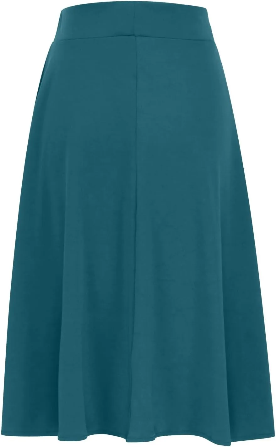 Women's Lightweight A Line Business Skirts High Waisted Comfy Flared Knee Length Skirt Stretch Work Dress