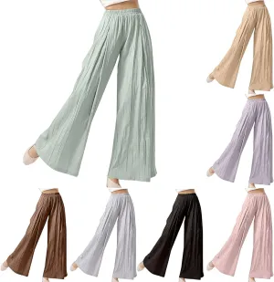 Women's Linen Pants Elastic High Waisted Pull on Palazzo Pants with Pockets Ralexed Fit Casual Flowy Summer Pants