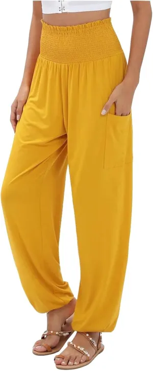 Womens Linen Summer Floral Pant Trousers High Waist Lounge Pants Slim-Fit Pants Trendy