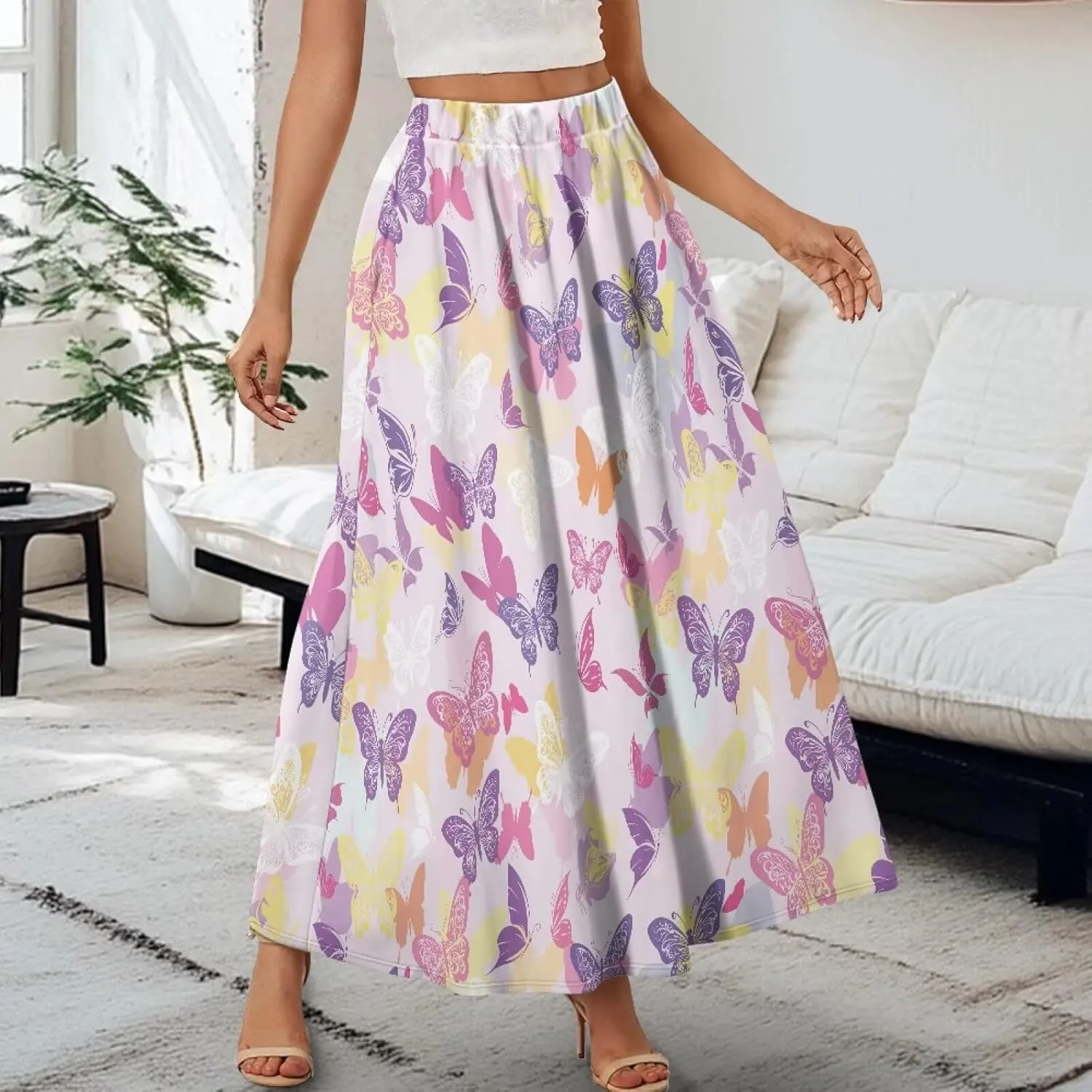 Womens Maxi Skirt Casual Pleated High Waisted Long Skirts with Pockets Flowy Swing Skirt Size S-XXL