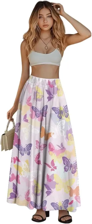 Womens Maxi Skirt Casual Pleated High Waisted Long Skirts with Pockets Flowy Swing Skirt Size S-XXL