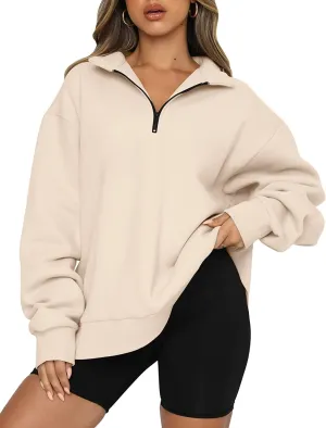 Womens Oversized Half Zip Pullover Quarter Zip Hoodie Lapel Neck Long Sleeve Sweatshirts Teen Girls Trendy Clothes