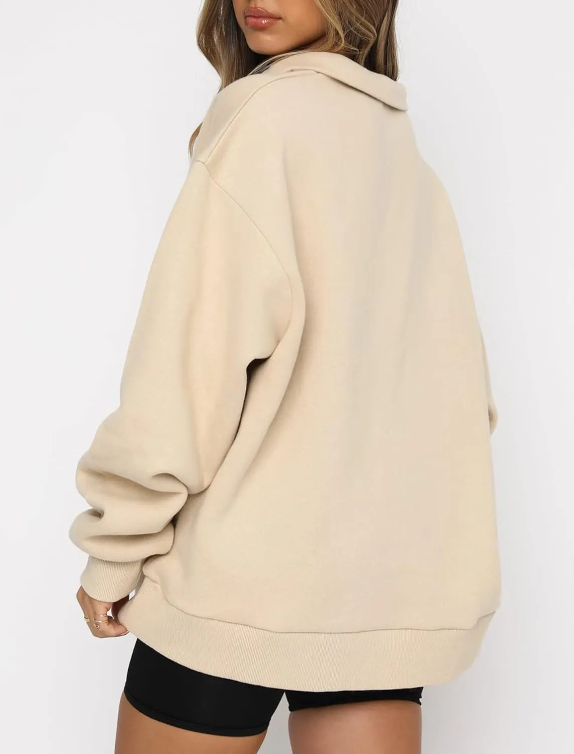 Womens Oversized Half Zip Pullover Quarter Zip Hoodie Lapel Neck Long Sleeve Sweatshirts Teen Girls Trendy Clothes