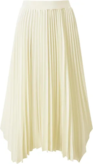 Women's Pleated A-Line Skirt Asymmetrical Hem Satin High Waist Flared Midi Skirt