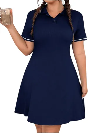 Women's Plus Size Football Jersey Dress Collared Golf Tennis Dress Button Front A Line Streetwear Dresses