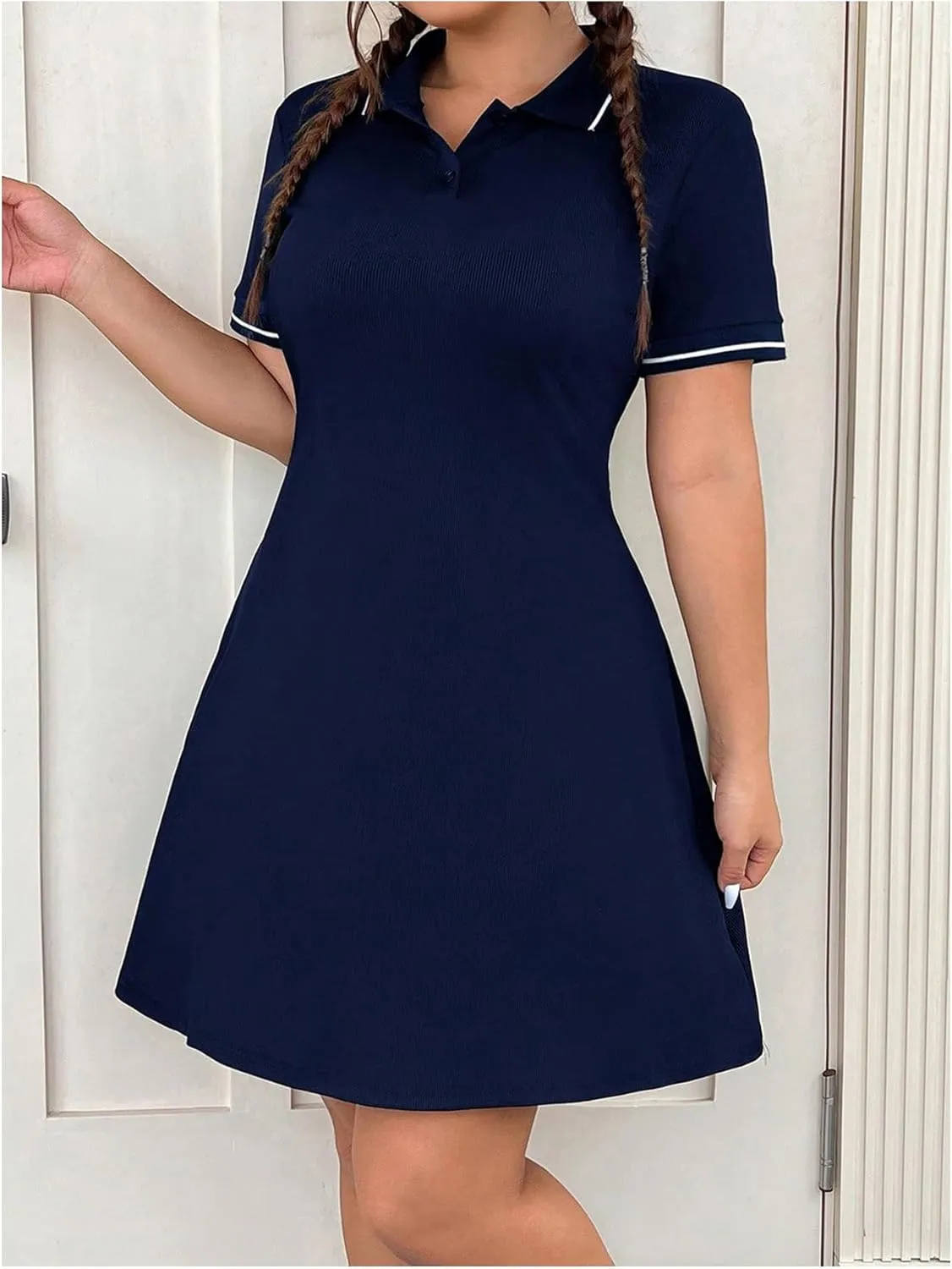 Women's Plus Size Football Jersey Dress Collared Golf Tennis Dress Button Front A Line Streetwear Dresses