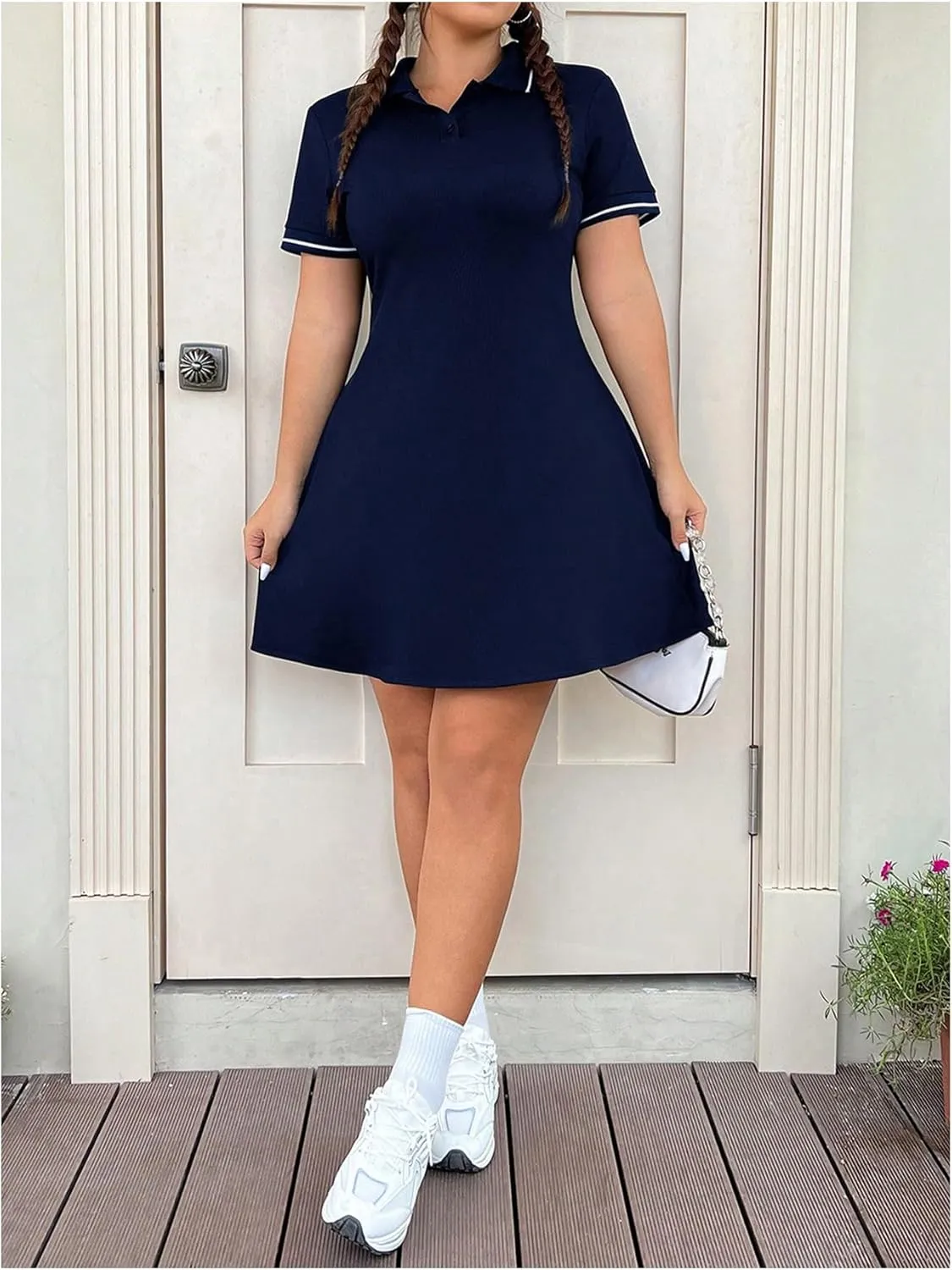 Women's Plus Size Football Jersey Dress Collared Golf Tennis Dress Button Front A Line Streetwear Dresses