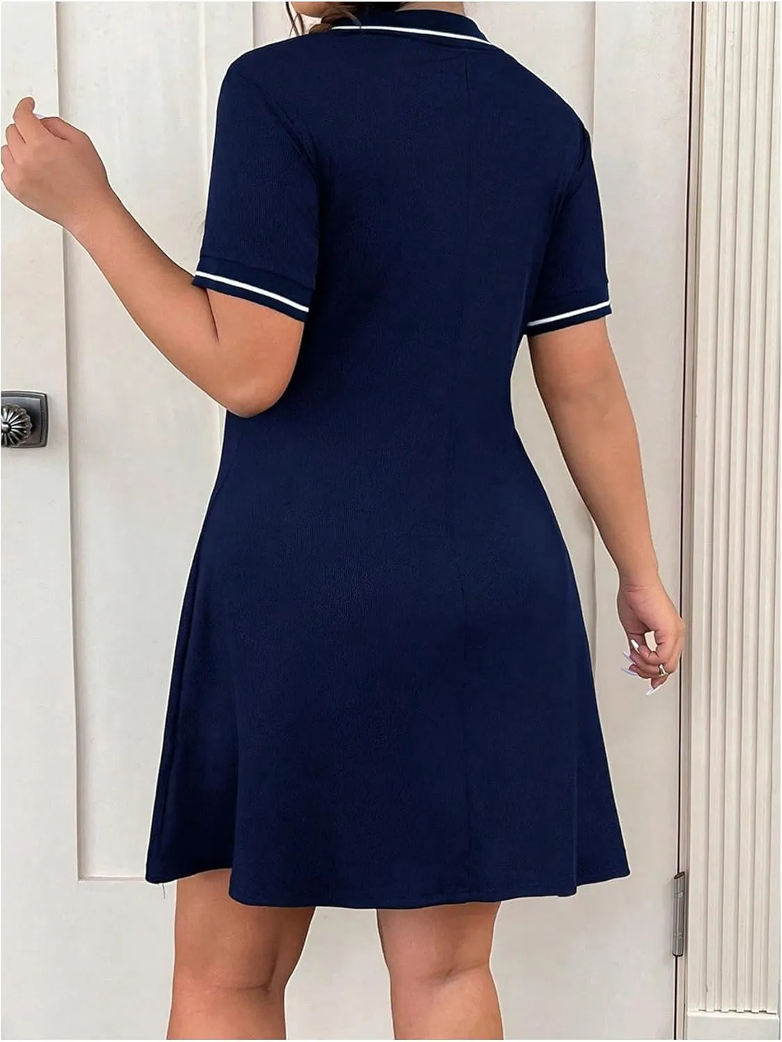 Women's Plus Size Football Jersey Dress Collared Golf Tennis Dress Button Front A Line Streetwear Dresses