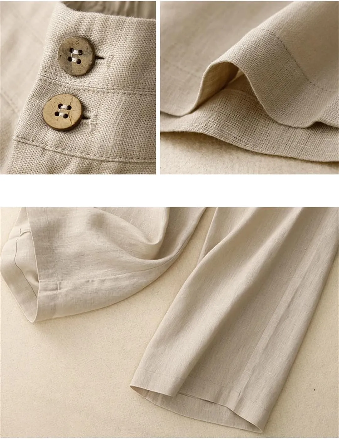 Women's Solid Color Straight Pants Casual Button Fly Wide Leg Pants Cotton Harem Pants