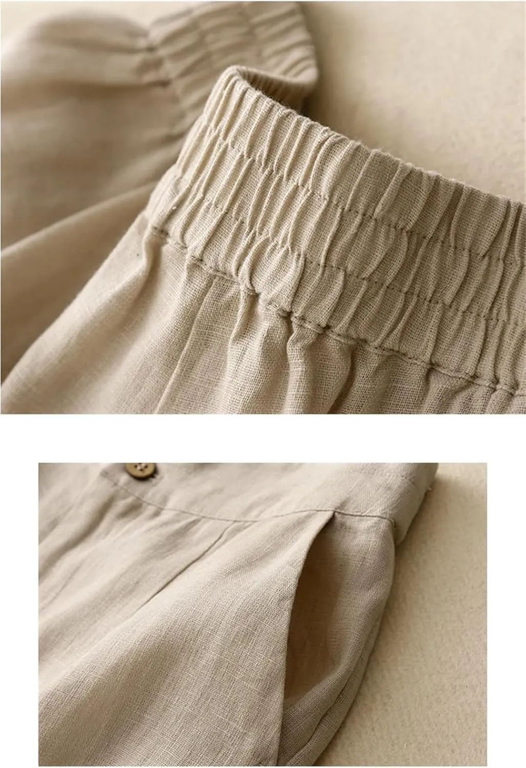 Women's Solid Color Straight Pants Casual Button Fly Wide Leg Pants Cotton Harem Pants