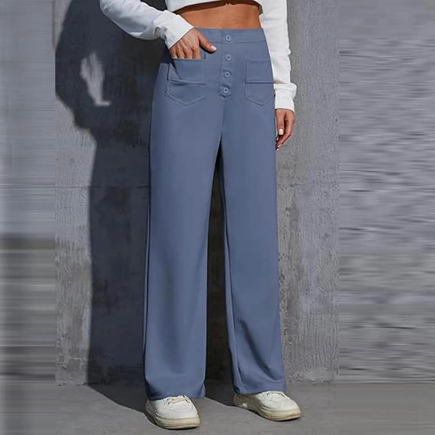 Women's Spring 2025 Dress Pants High Waist Straight Leg Pants Button Down Bottoms Work Pants Trousers with Pockets