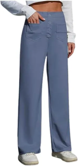 Women's Spring 2025 Dress Pants High Waist Straight Leg Pants Button Down Bottoms Work Pants Trousers with Pockets