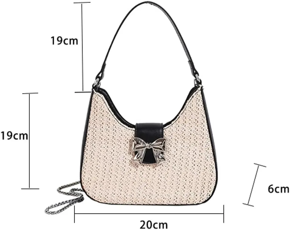 Womens Straw Hobo Bag Summer Beach Woven Shoulder Bag Stylish Bow-knot Crossbody Bag Purse Straw Bag for Travel Vacation