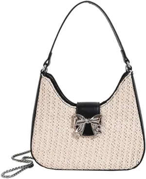 Womens Straw Hobo Bag Summer Beach Woven Shoulder Bag Stylish Bow-knot Crossbody Bag Purse Straw Bag for Travel Vacation