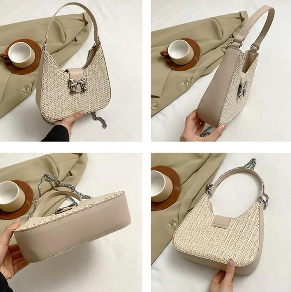 Womens Straw Hobo Bag Summer Beach Woven Shoulder Bag Stylish Bow-knot Crossbody Bag Purse Straw Bag for Travel Vacation