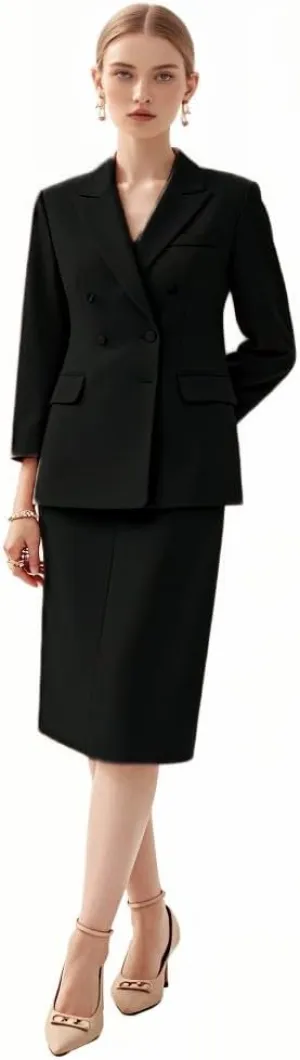 Womens Suits with Pencil Skirt 2 Piece Blazer Set Tuxedos Business Wedding Workout Outfits