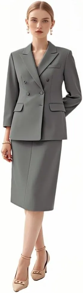 Womens Suits with Pencil Skirt 2 Piece Blazer Set Tuxedos Business Wedding Workout Outfits