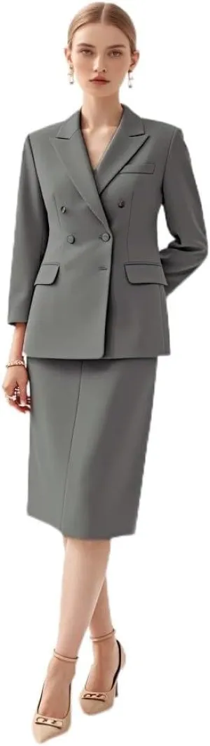 Womens Suits with Pencil Skirt 2 Piece Blazer Set Tuxedos Business Wedding Workout Outfits