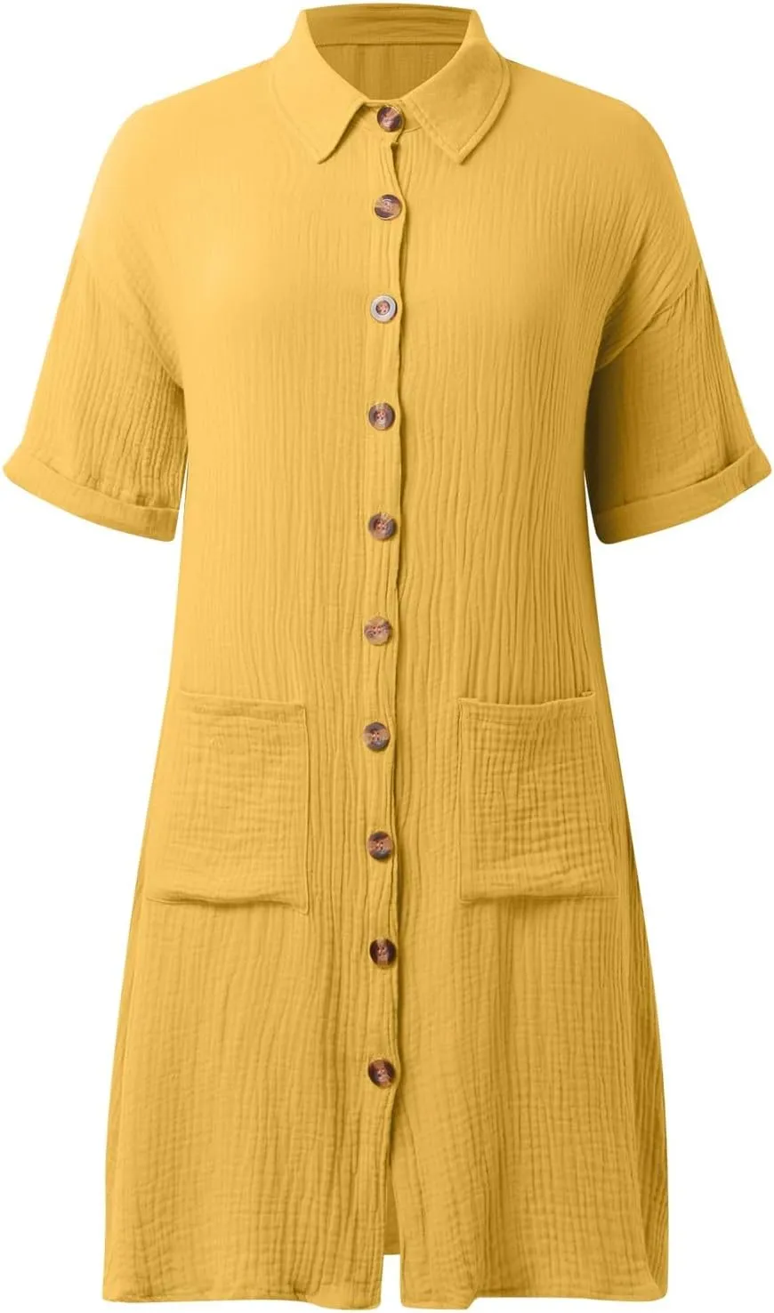 Womens Summer Button Down Shirt Dress Short Cap Sleeve Mini Dresses Loose Fit Casual Sundress with Pockets