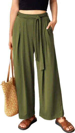 Women's Wide Leg Pants High Waisted Adjustable Tie Knot Yoga Sweatpants Comfy Lounge Pajama Flowy Pants Pockets