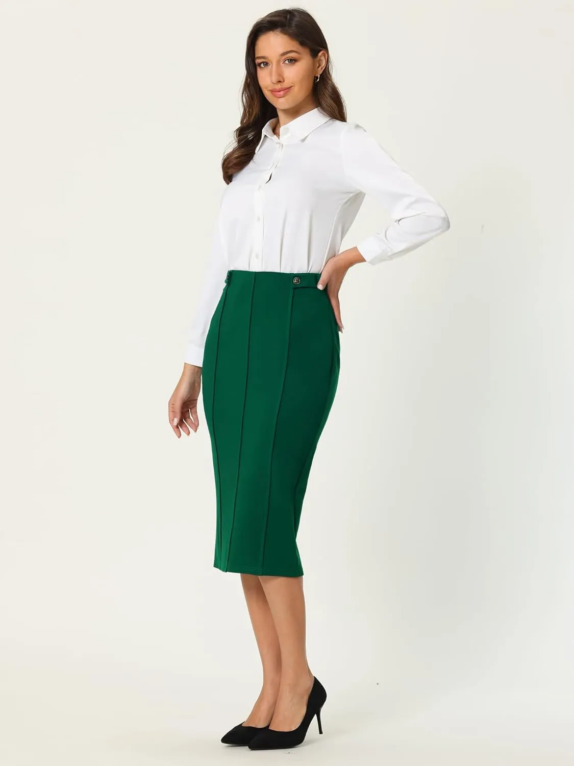 Women's Work Pencil Skirt High Waist Office Stretch Bodycon Midi Skirts