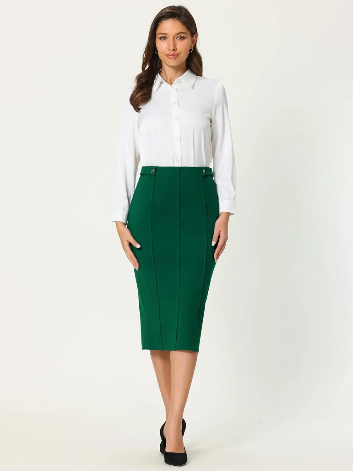 Women's Work Pencil Skirt High Waist Office Stretch Bodycon Midi Skirts