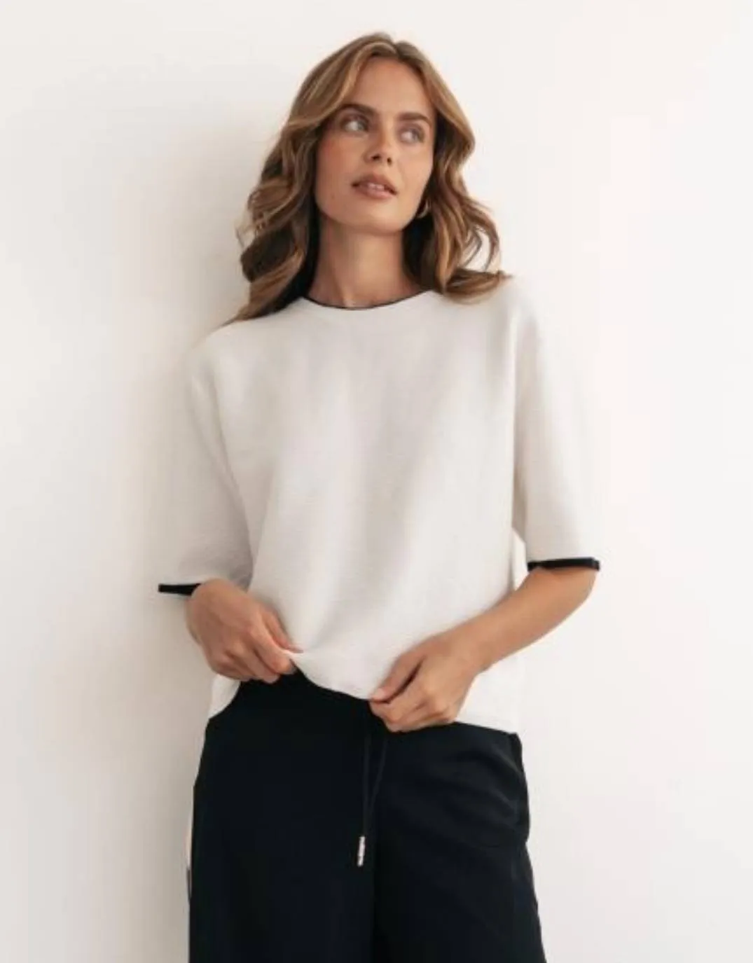 Yara Knit Short Sleeve Top - Ivory