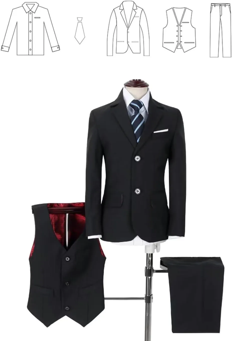 YuanLu Boys Suit for Kids Tuxedo Wedding Ring Bearer Outfit Boy Formal Suits 5 Piece Slim Fit Dresswear Suit Set