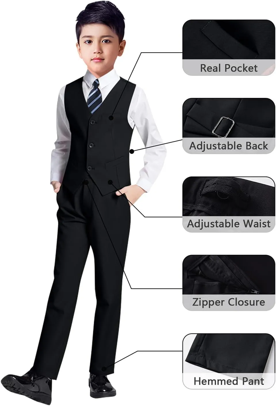 YuanLu Boys Suit for Kids Tuxedo Wedding Ring Bearer Outfit Boy Formal Suits 5 Piece Slim Fit Dresswear Suit Set