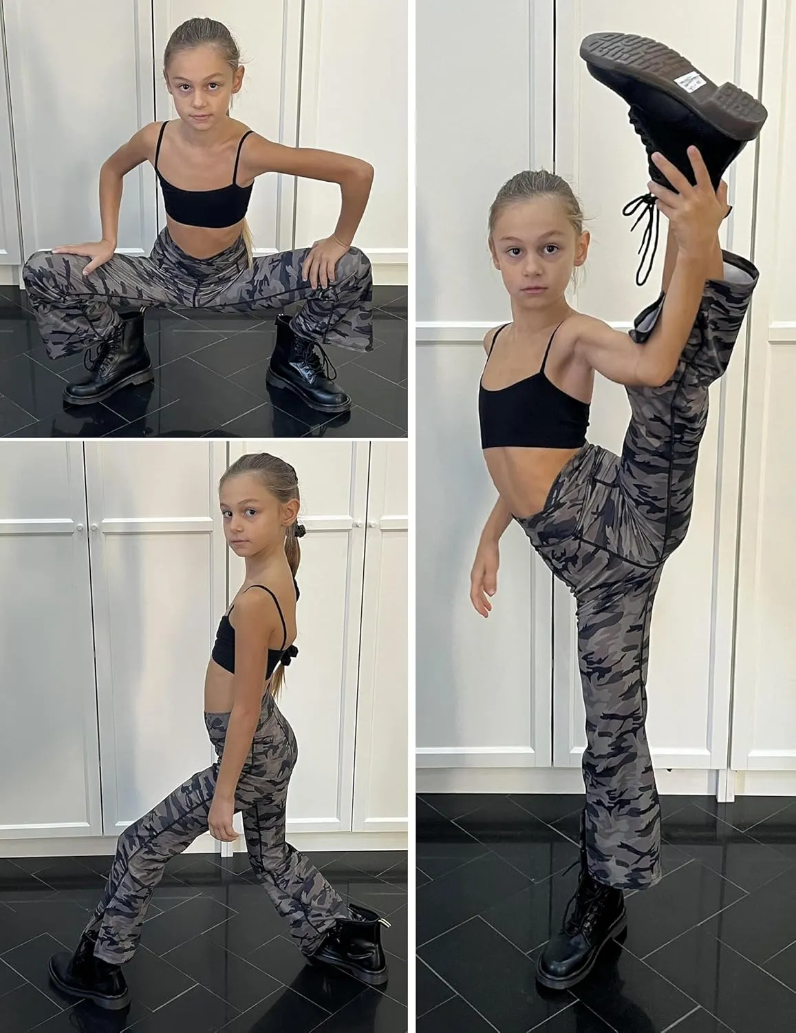 Zaclotre Girls' Flare Leggings with Split Hem Cross High Waist Yoga Bootcut Athletic Kid Bell Bottom Pants with Pockets