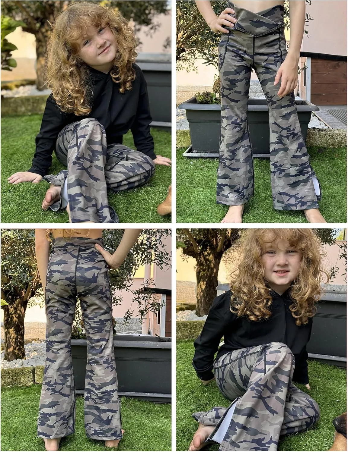 Zaclotre Girls' Flare Leggings with Split Hem Cross High Waist Yoga Bootcut Athletic Kid Bell Bottom Pants with Pockets