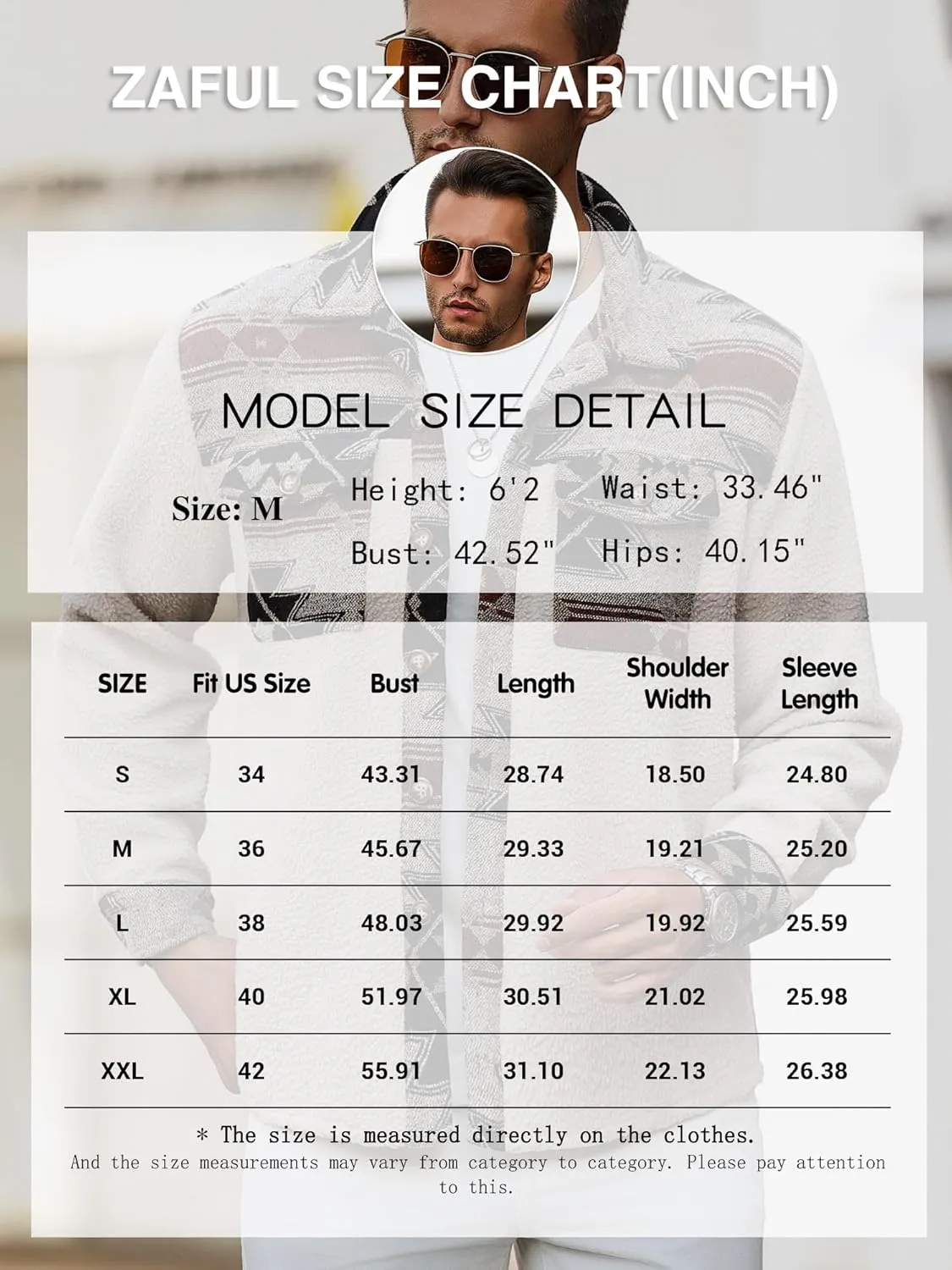 ZAFUL Men's Ethnic Aztec Printed Jacket Coat Flap Pocket Casual Long Sleeve Lightweight Lapel Faux FleeceShacket Top