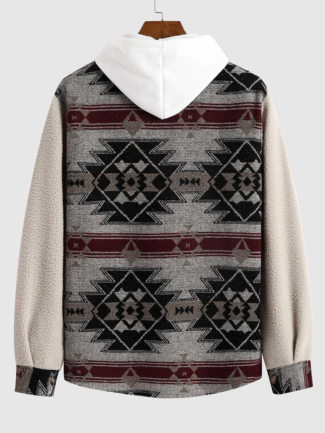 ZAFUL Men's Ethnic Aztec Printed Jacket Coat Flap Pocket Casual Long Sleeve Lightweight Lapel Faux FleeceShacket Top