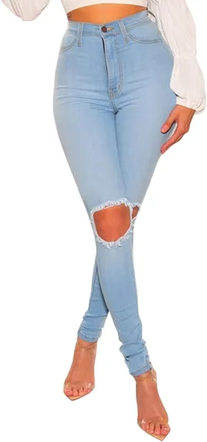 ZERMOM Women's Skinny Ripped Jeans Stretch Mid Rise Destroyed Distressed Denim Pants