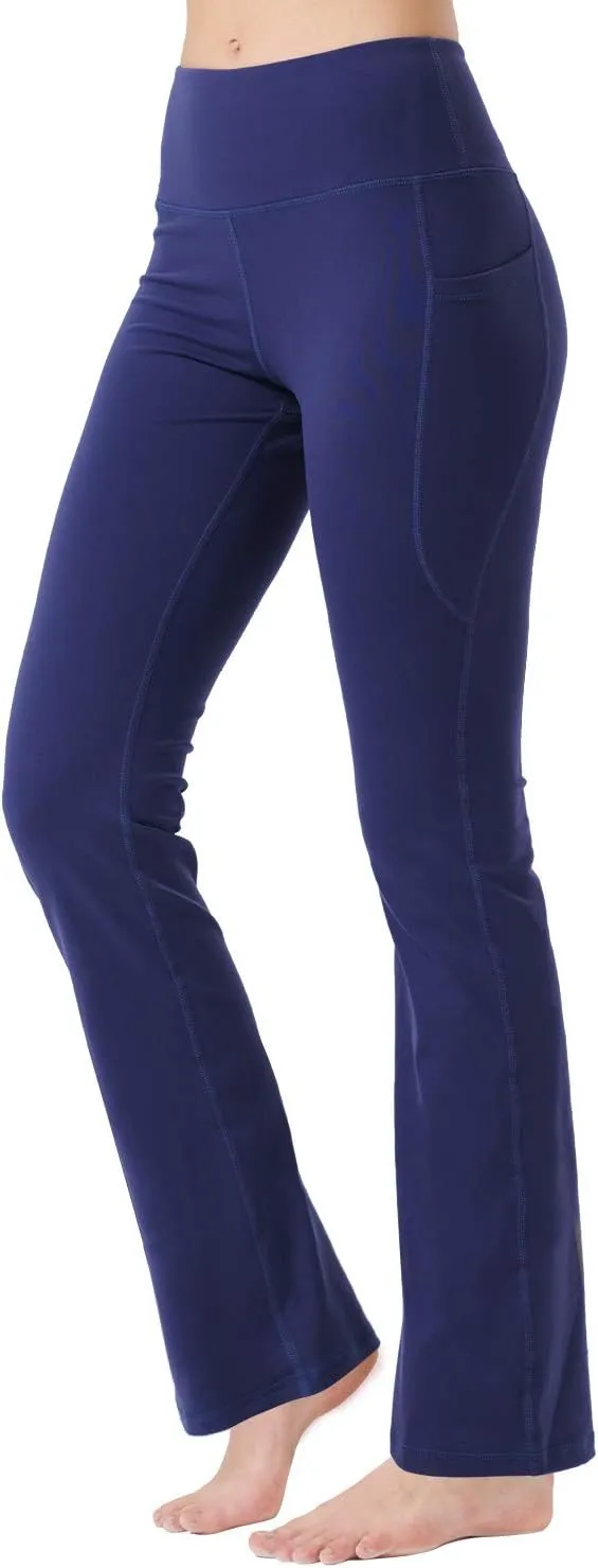 Zeronic Women's High Waist Bootcut Yoga Pants with Pockets Tummy Control Workout Running Pants Long Bootleg Flare Pants