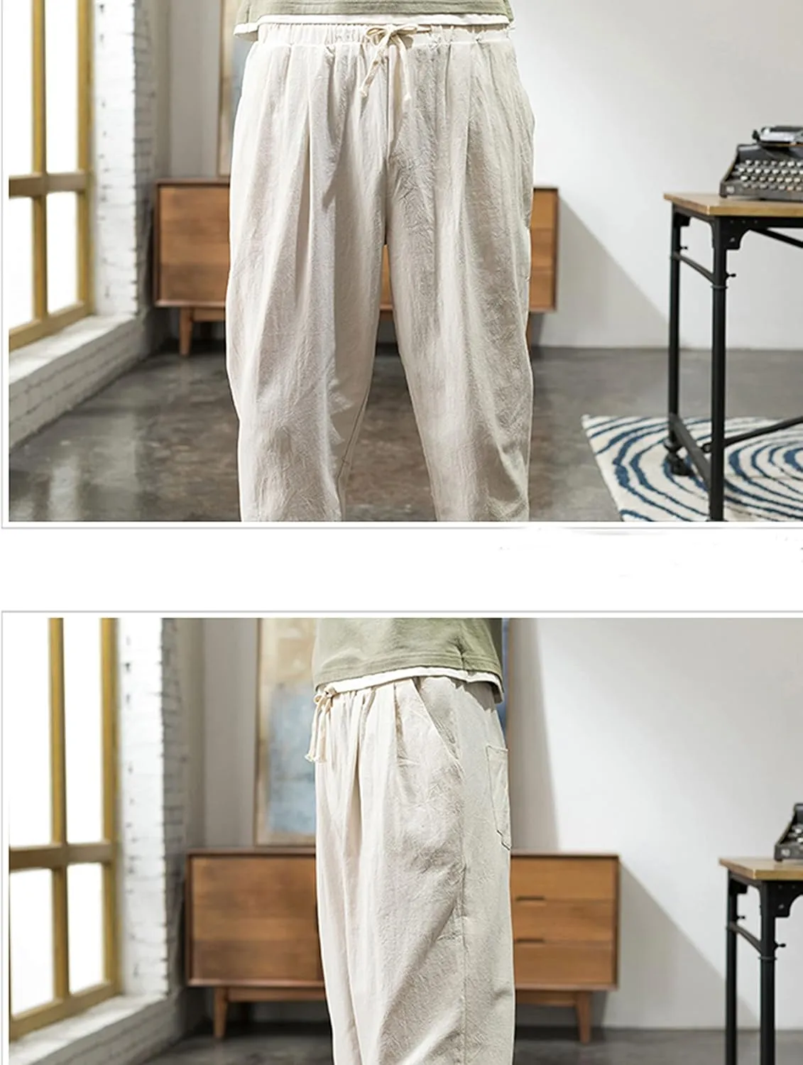 Zontroldy Men's Pants Cotton Linen Yoga Golf Beach Jogger Sweat Lounge Harem Pants Trousers