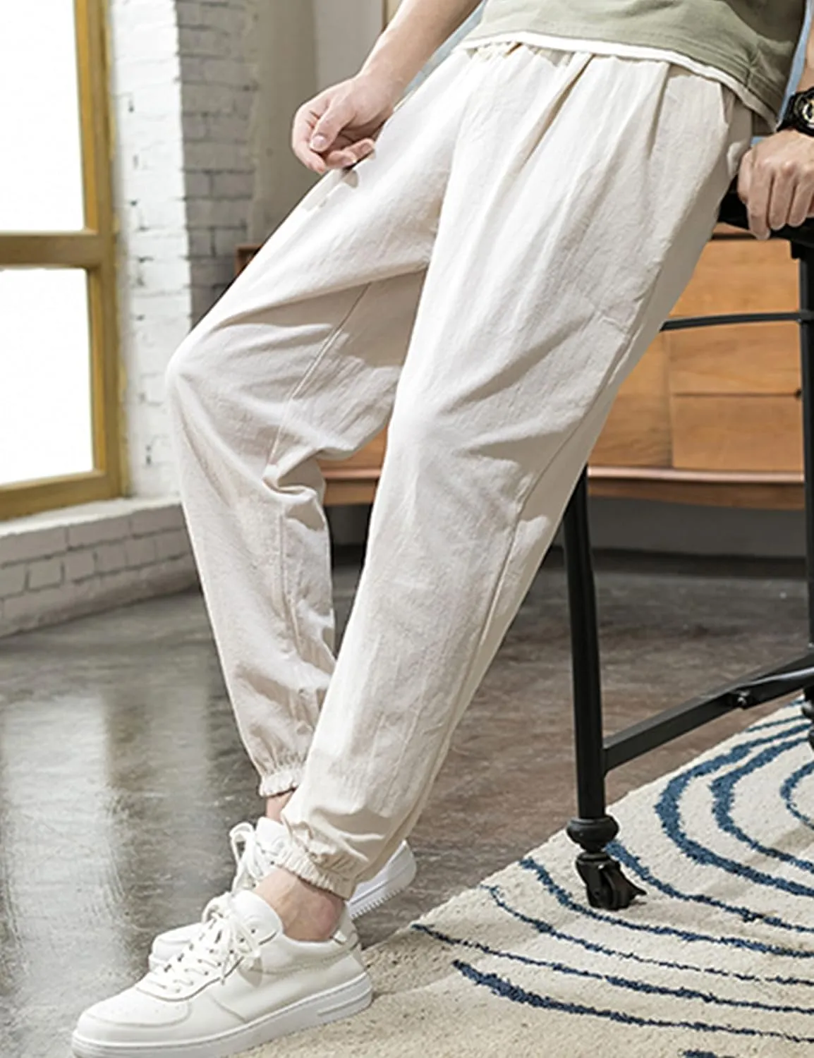 Zontroldy Men's Pants Cotton Linen Yoga Golf Beach Jogger Sweat Lounge Harem Pants Trousers