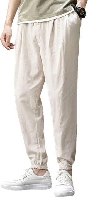 Zontroldy Men's Pants Cotton Linen Yoga Golf Beach Jogger Sweat Lounge Harem Pants Trousers