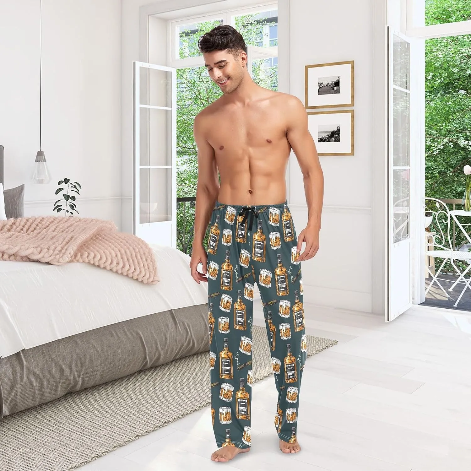 ZZKKO Pajamas Pants for Men Horses Animals Men's Pajama Bottoms 100% Cotton PJ Pants for Mens S-XXL